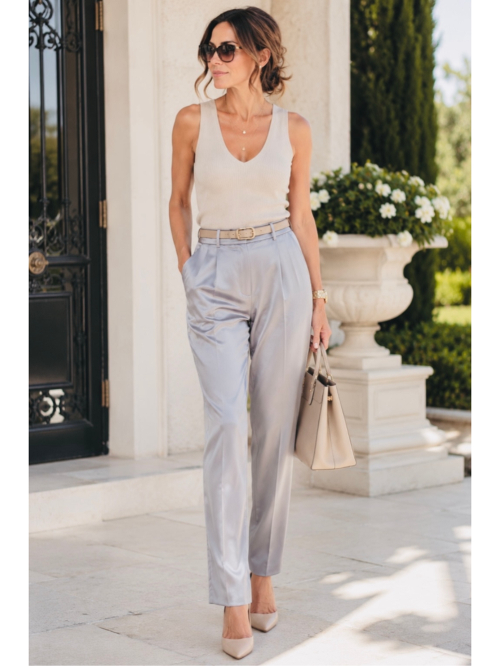 Lafayette 148 Womens Pants 100% Silk Trousers Size 4 Grey